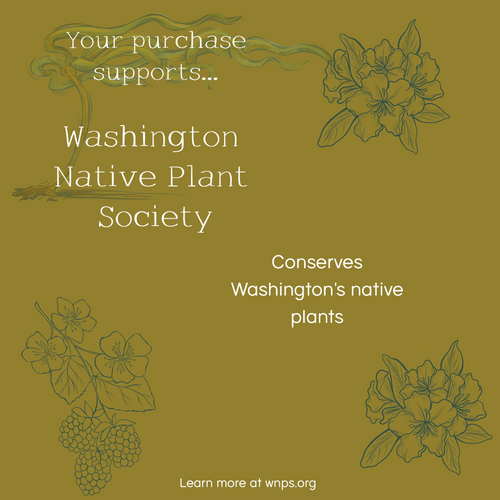 Promotional graphic for the Washington Native Plant Society with plant illustrations on a green background.