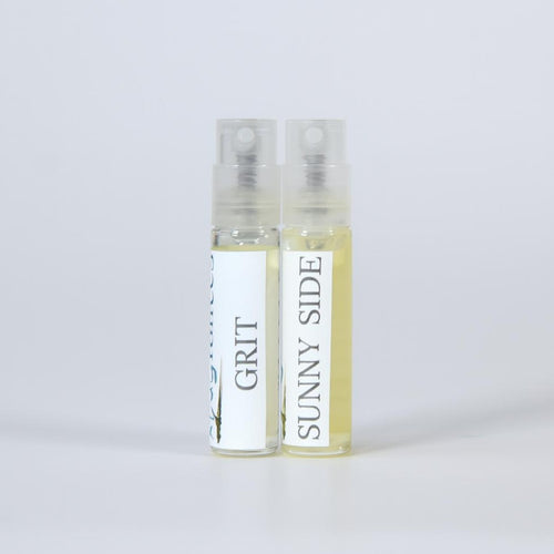 Set of two Sound Fragrances 2ml perfume samples on white background for scent exploration