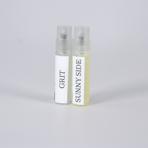 Set of two Sound Fragrances 2ml perfume samples on white background for gifting