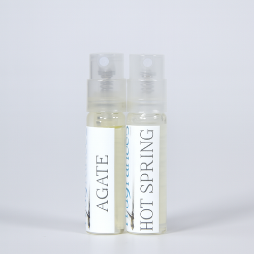 Set of two Sound Fragrances 2ml perfume samples on white background for gifting