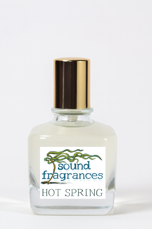 Full-size bottle of Sound Fragrances Hot Spring eau de parfum, inspired by forest thermal pools