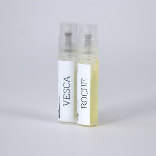 Set of two Sound Fragrances 2ml perfume samples on white background for scent exploration