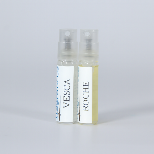 Set of two Sound Fragrances 2ml perfume samples on white background for scent testing or gifting